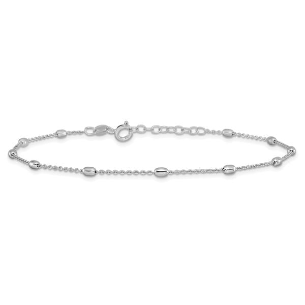 Leslie's Sterling Silver Polished Beaded with 1in ext. Anklet - Image 3