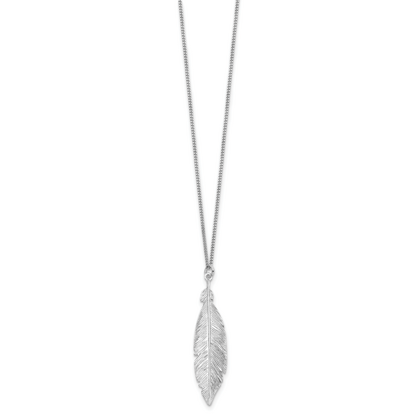 Leslie's Sterling Silver Rhodium-plated Leaf w/1in ext. Necklace - Image 2