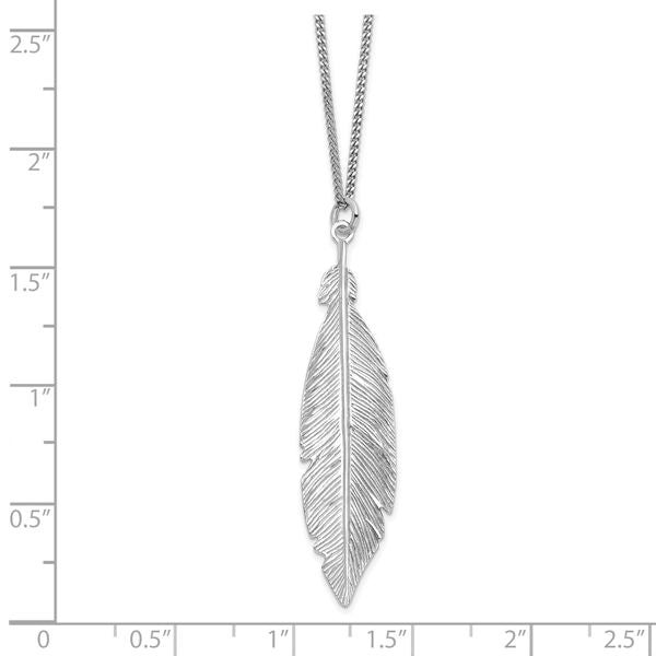 Leslie's Sterling Silver Rhodium-plated Leaf w/1in ext. Necklace - Image 3
