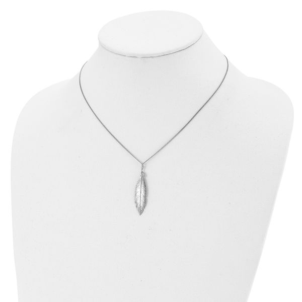 Leslie's Sterling Silver Rhodium-plated Leaf w/1in ext. Necklace - Image 4