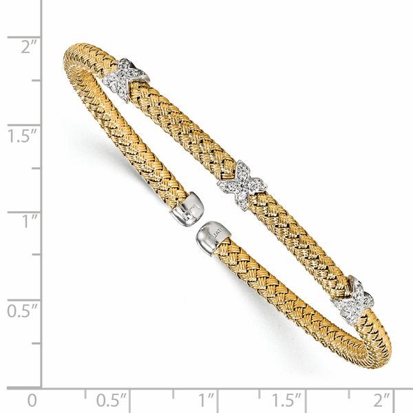 Leslie's Sterling Silver Rhodium-plated and Gold-plated CZ Woven Cuff - Image 2