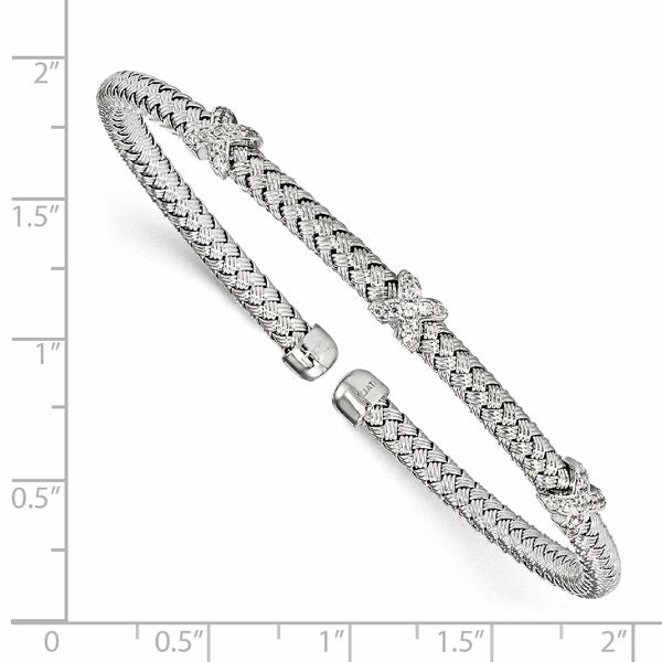 Leslie's Sterling Silver Rhodium-plated CZ Woven Cuff - Image 2