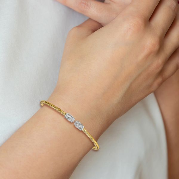 Leslie's Sterling Silver Rhodium-plated and Gold-plated CZ Woven Cuff - Image 3