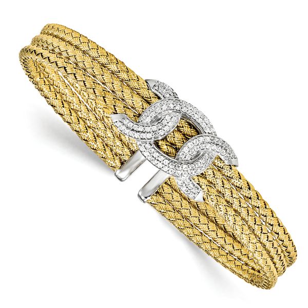 Leslie's Sterling Silver Rhodium-plated and Gold-plated CZ Woven Cuff