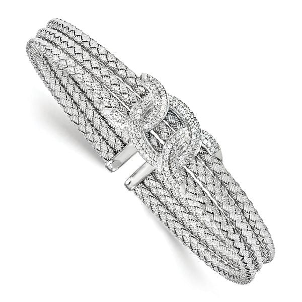 Leslie's Sterling Silver Rhodium-plated CZ Woven Cuff