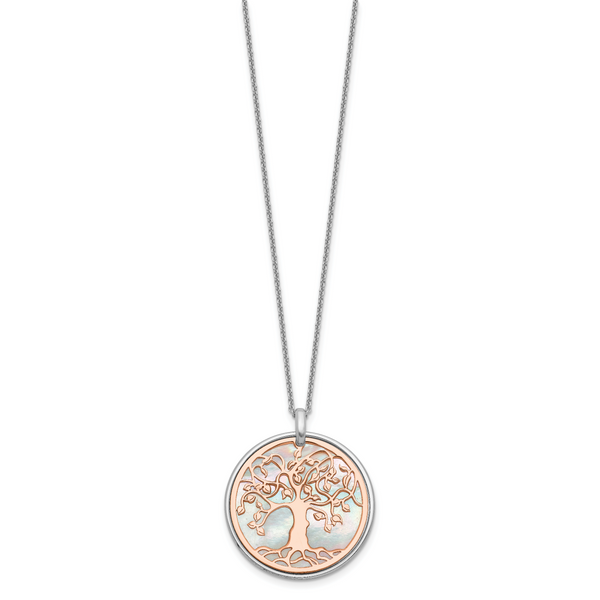 Leslie's Sterling Silver & Rose-tone MOP Tree of Life w/1in ext. Necklace - Image 2