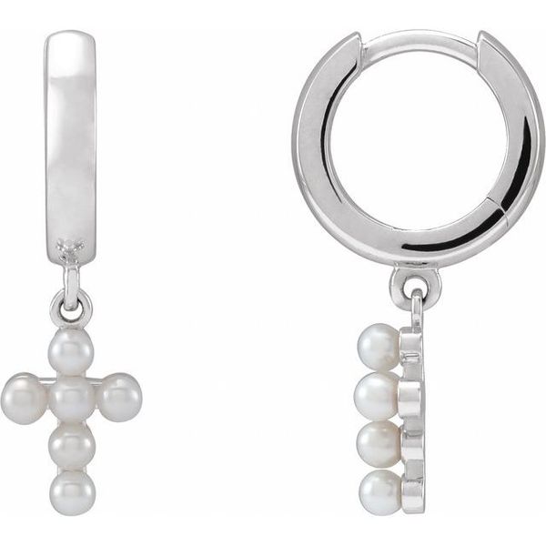 Pearl Cross Hoop Earrings