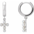 Pearl Cross Hoop Earrings