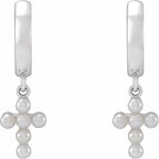 Pearl Cross Hoop Earrings - Image 2