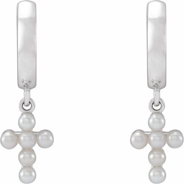 Pearl Cross Hoop Earrings - Image 2