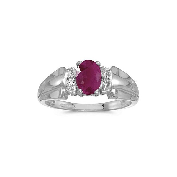 10k White Gold Oval Ruby And Diamond Ring