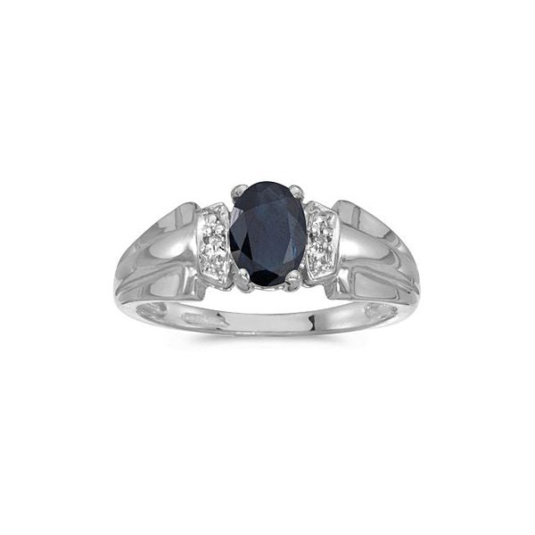 10k White Gold Oval Sapphire And Diamond Ring