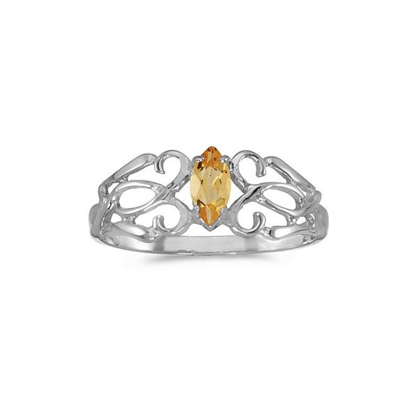 10k White Gold Marquise Citrine Filagree Ring