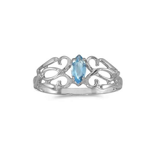 10k White Gold Marquise Blue Topaz Filagree Ring