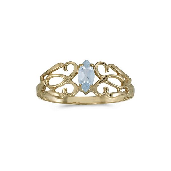 14k Yellow Gold Marquise Aquamarine Filagree Ring