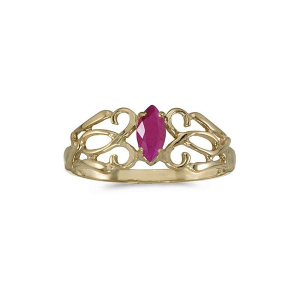 14k Yellow Gold Marquise Ruby Filagree Ring