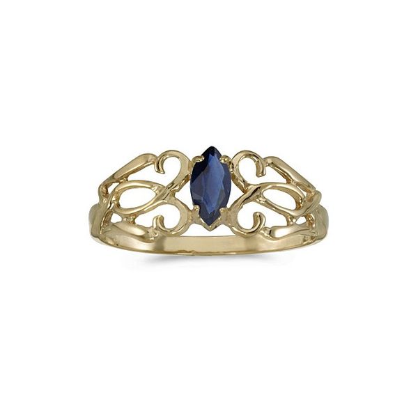 14k Yellow Gold Marquise Sapphire Filagree Ring