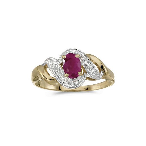 10k Yellow Gold Oval Ruby And Diamond Swirl Ring