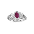 10k White Gold Oval Ruby And Diamond Swirl Ring