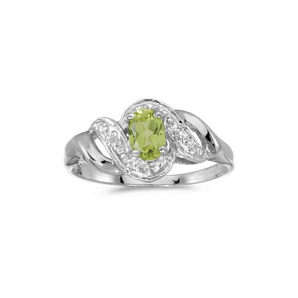 10k White Gold Oval Peridot And Diamond Swirl Ring