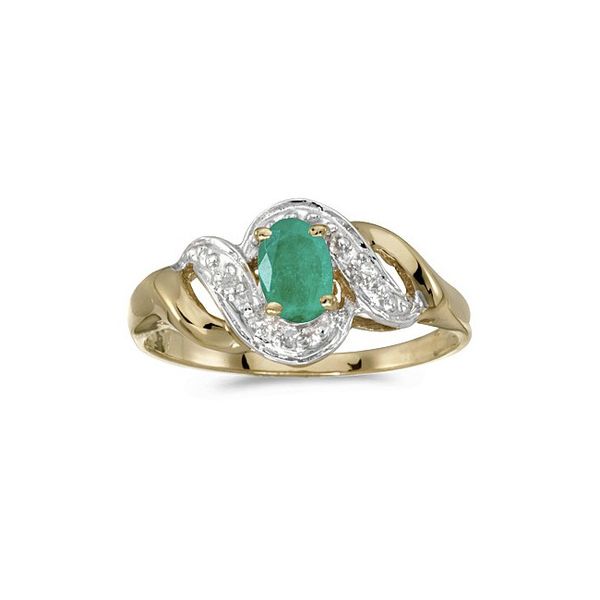 14k Yellow Gold Oval Emerald And Diamond Swirl Ring
