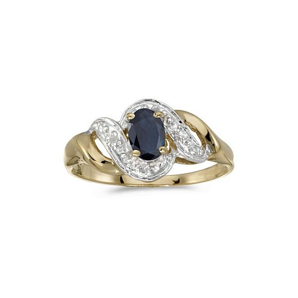 14k Yellow Gold Oval Sapphire And Diamond Swirl Ring