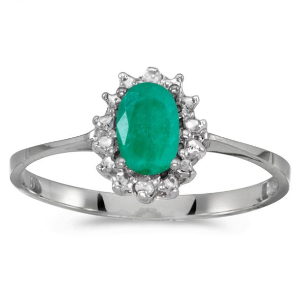 10k White Gold Oval Peridot And Diamond Ring