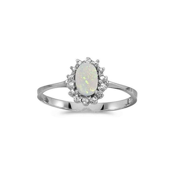 10k White Gold Oval Opal And Diamond Ring