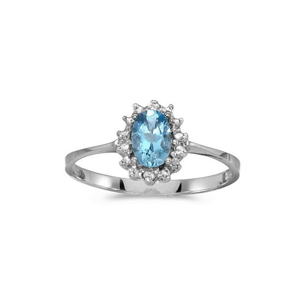 10k White Gold Oval Blue Topaz And Diamond Ring