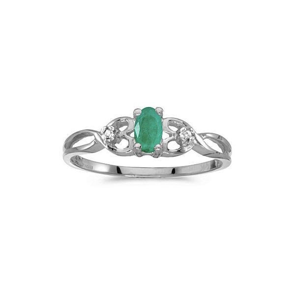 10k White Gold Oval Emerald And Diamond Ring