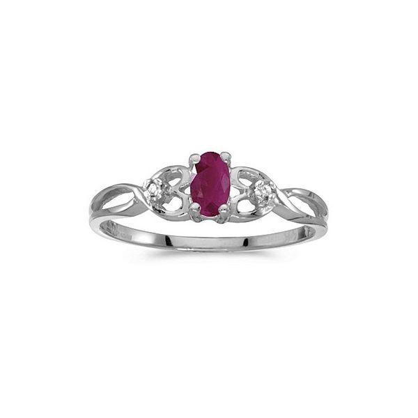 10k White Gold Oval Ruby And Diamond Ring