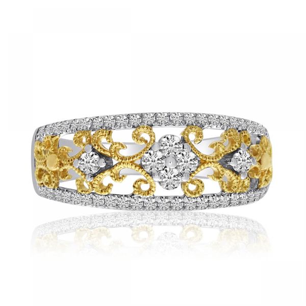 14k Two Tone Filigree Diamond Fashion Band