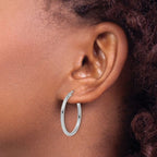Leslie's 10K White Gold Polished Hinged Hoop Earrings - Image 3