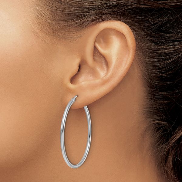 Leslie's 10K White Gold Polished Hinged Hoop Earrings - Image 3
