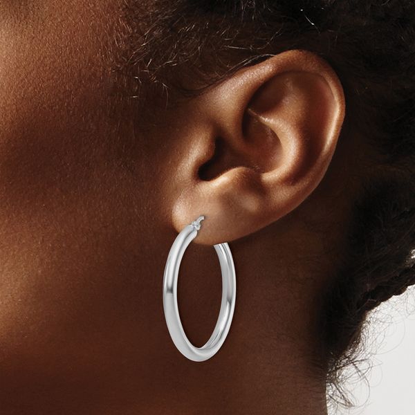 Leslie's 10K White Gold Polished Hinged Hoop Earrings - Image 3