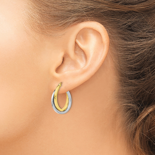 Leslie's 10K Two-tone Polished Hinged Hoop Earrings - Image 3