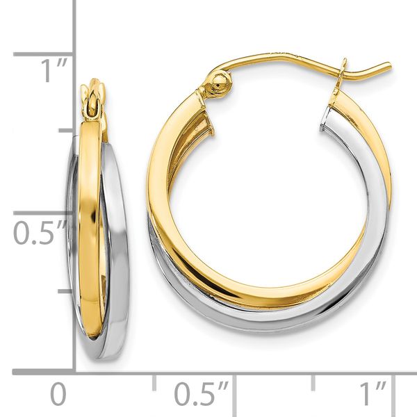 Leslie's 10K Two-tone Polished Hinged Hoop Earrings - Image 4