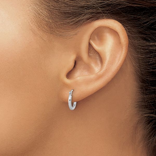 Leslie's 10K White Gold Polished Hinged Hoop Earrings - Image 3