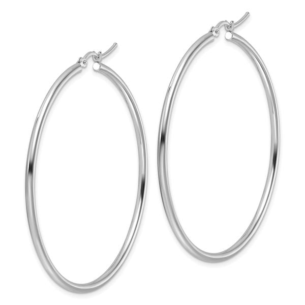 Leslie's 10K White Gold Polished Hinged Hoop Earrings - Image 2