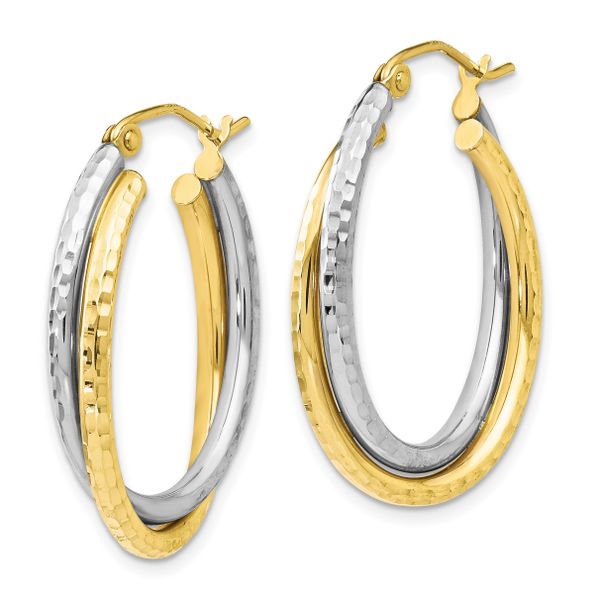 Leslie's 10K Two-tone Textured Hinged Hoop Earrings - Image 2