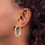 Leslie's 10K Two-tone Textured Hinged Hoop Earrings - Image 3