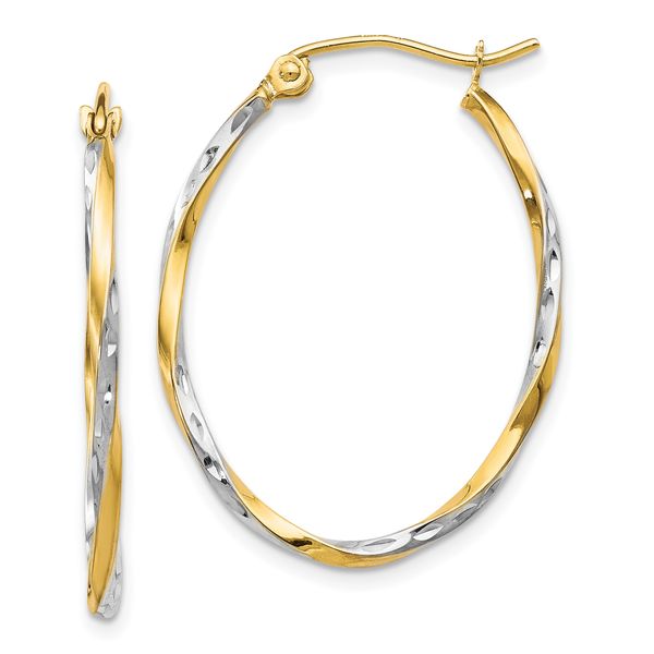 Leslie's 10K w/Rhodium Oval Hinged Hoop Earrings