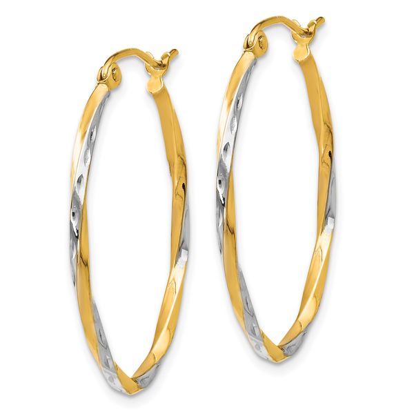 Leslie's 10K w/Rhodium Oval Hinged Hoop Earrings - Image 2