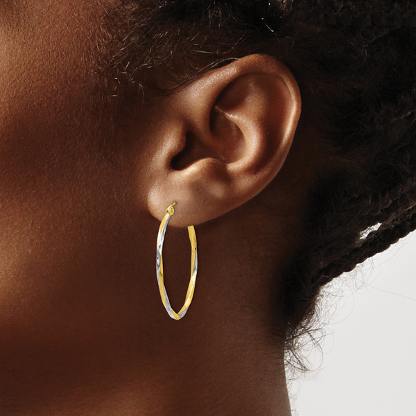 Leslie's 10K w/Rhodium Oval Hinged Hoop Earrings - Image 3
