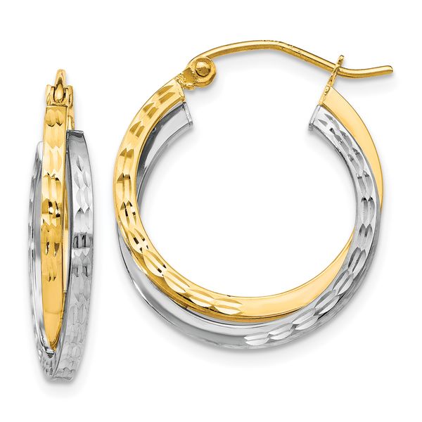 Leslie's 10K Two-tone Textured Hinged Hoop Earrings