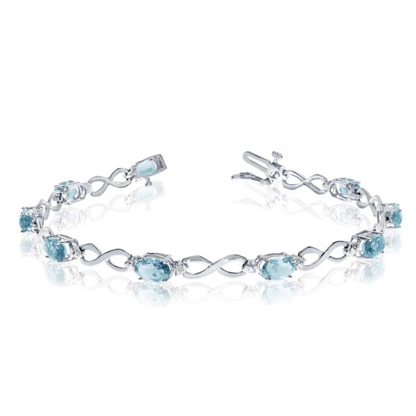 10K White Gold Oval Aquamarine and Diamond Bracelet