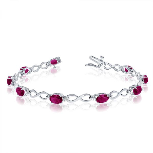 10K White Gold Oval Ruby and Diamond Bracelet