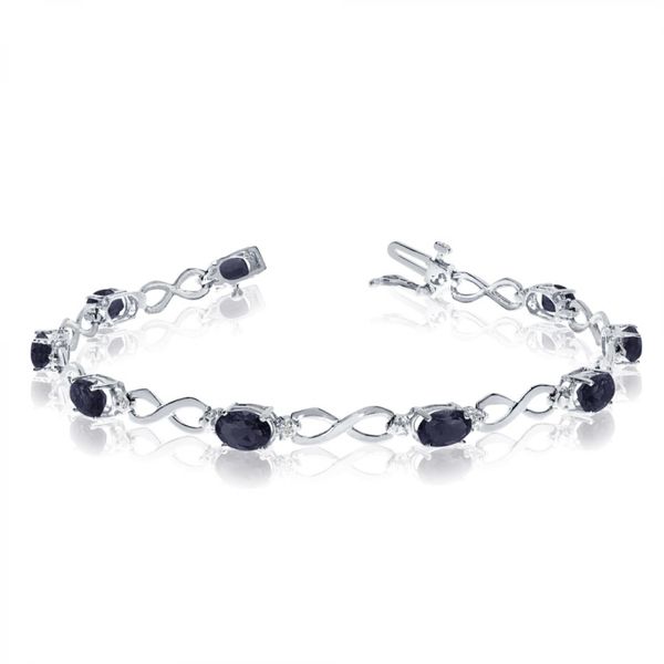 10K White Gold Oval Sapphire and Diamond Bracelet