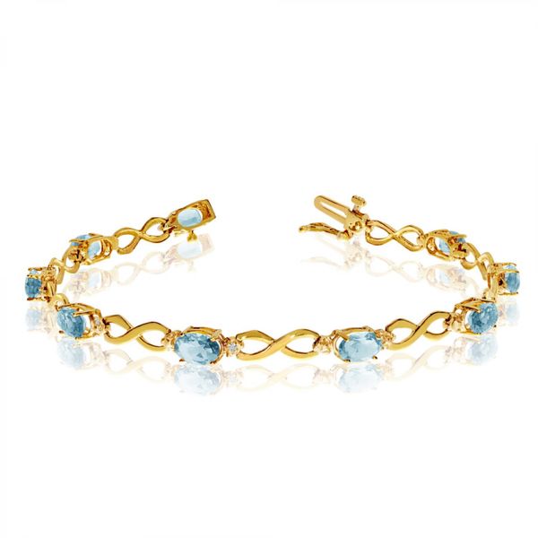 14K Yellow Gold Oval Aquamarine and Diamond Bracelet