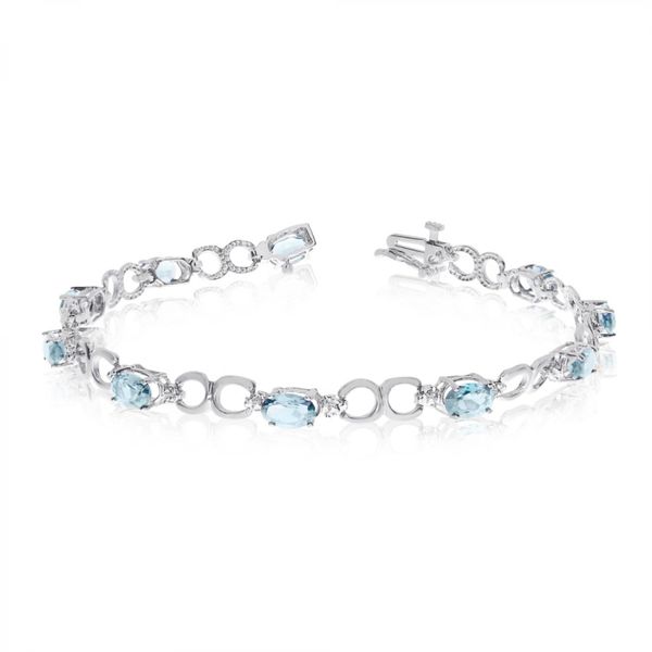 10K White Gold Oval Aquamarine and Diamond Bracelet